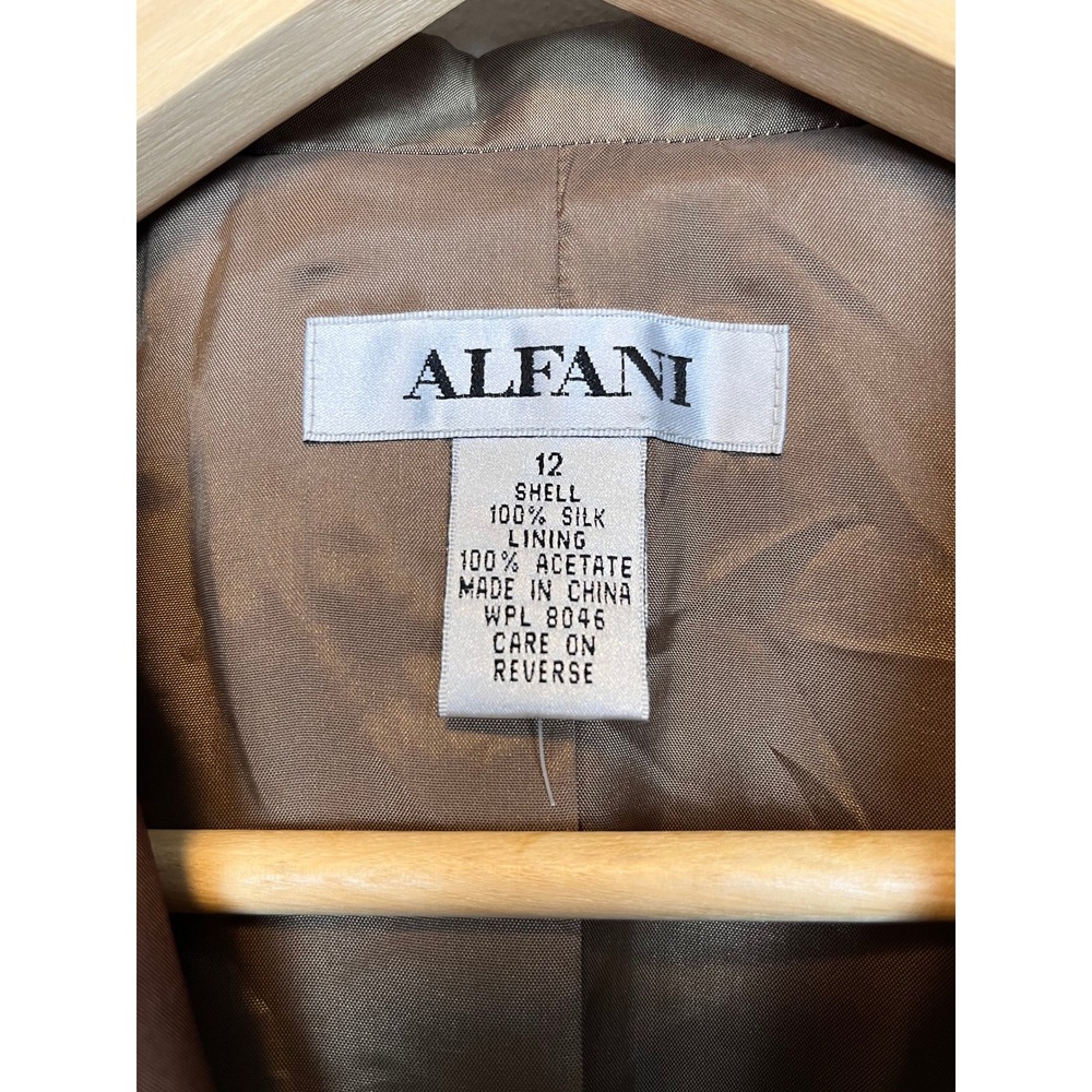Alfani Womens 100% Silk‎ Blazer Jacket Bronze Gold Iridescent Size 12 WPL 8046 - Picture 3 of 11